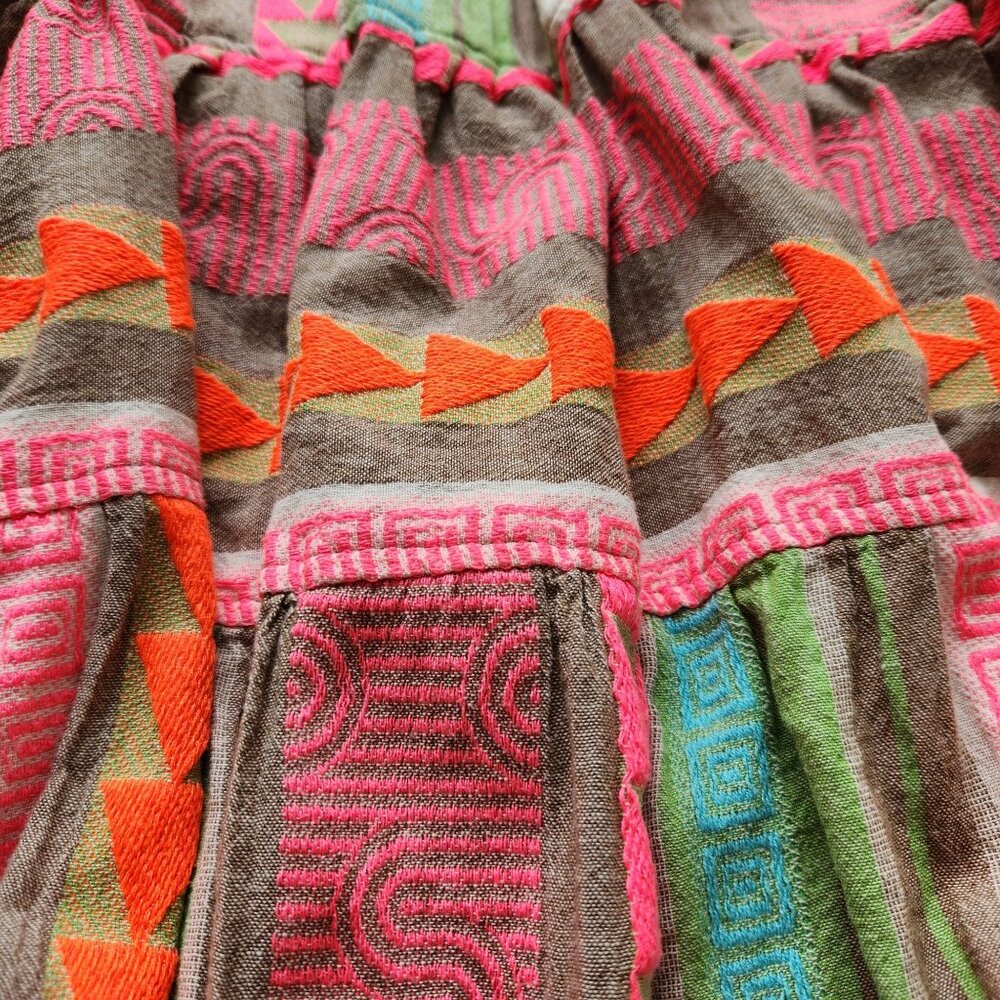 Colorful Neon Aztec Geometric Mini Babydoll Dress Bell Sleeves Summer Coquette - Picture 5 of 10